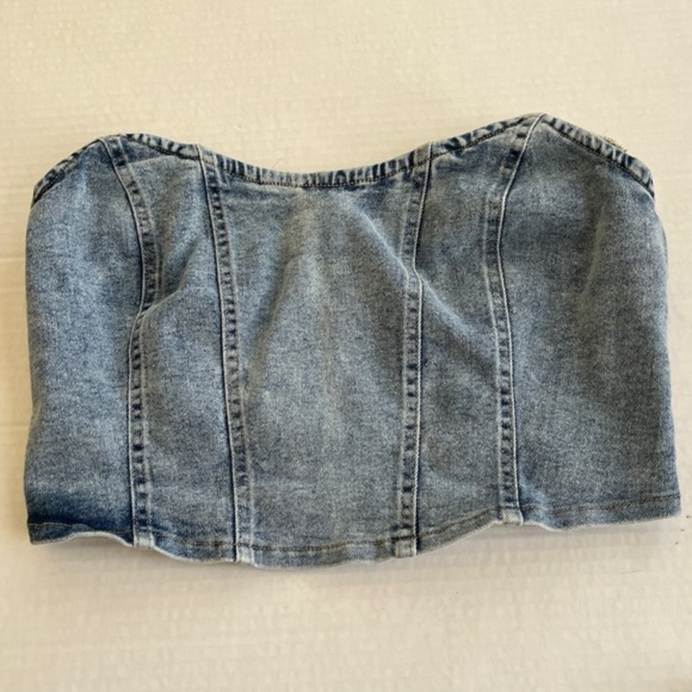 Timing Womens Smocked Corset Bustier Denim Top Small Y2K Layering Boho‎ Festival